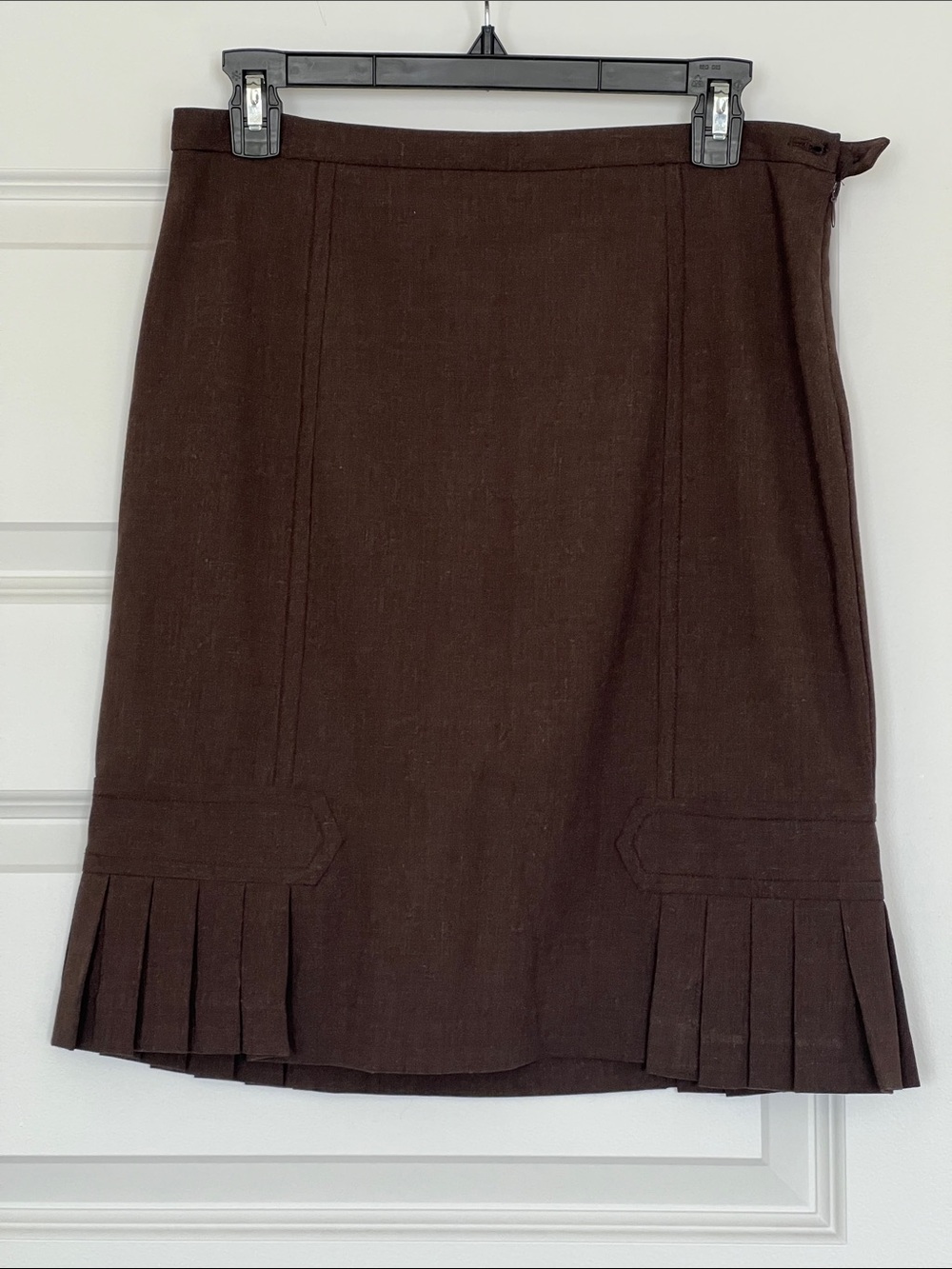 Studio M Brown Pencil Skirt with Pleated Hem Details